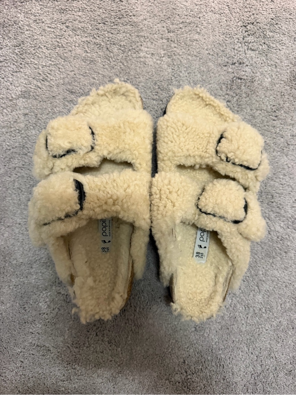 Papillo by Birkenstock Arizona Shearling Teddy Sandals, Cream, Size 38